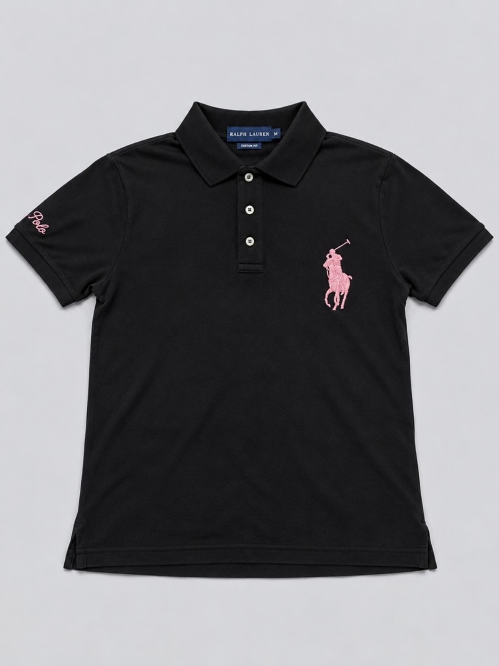 Ralph Lauren Womens Black Polo with Pink Pony Logo